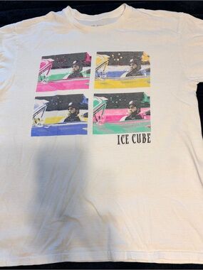 Vintage Ice Cube White Graphic Tee with Multicolor Pop-Art Print